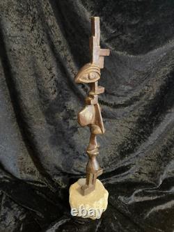Grande sculpture en bronze XXème visage stylisé art abstrait signée abstraction