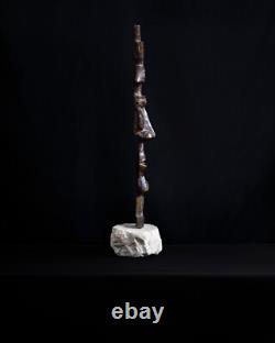 Grande sculpture en bronze XXème visage stylisé art abstrait signée abstraction