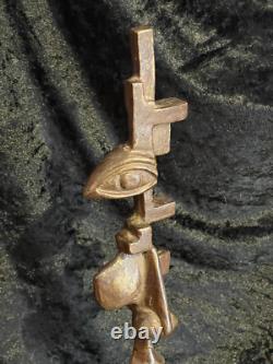 Grande sculpture en bronze XXème visage stylisé art abstrait signée abstraction