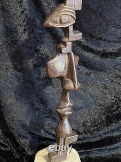 Grande sculpture en bronze XXème visage stylisé art abstrait signée abstraction