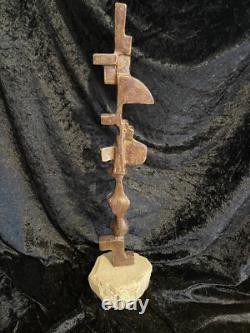 Grande sculpture en bronze XXème visage stylisé art abstrait signée abstraction