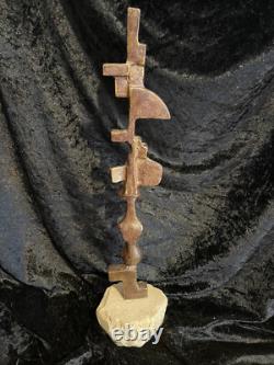 Grande sculpture en bronze XXème visage stylisé art abstrait signée abstraction