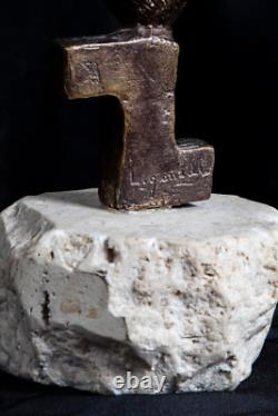 Grande sculpture en bronze XXème visage stylisé art abstrait signée abstraction