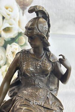 Grec Bronze Marbre Art Déesse Sagesse Athena Dieu De Guerre Statue Sculpture