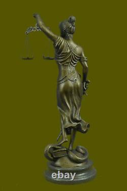 Grec Déesse Themis Statue Véritable Bronze Store Dame Justice Sculpture Art Déco