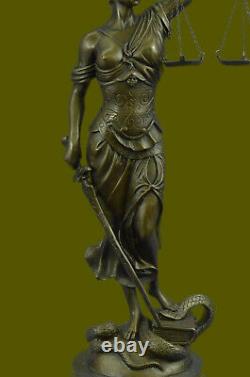 Grec Déesse Themis Statue Véritable Bronze Store Dame Justice Sculpture Art Déco