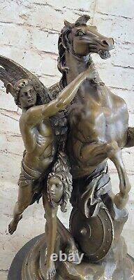 Incredible Bronze Art Grec Mythologie Persée Flying Cheval Pegasus Sculpture