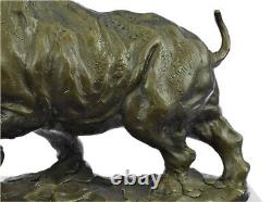 Incroyablement Détaillé Rhinocéros Bronze Noir Rhinocéros Art Faune Sculpture