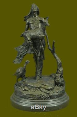Indien D'Amérique Art Chef Guerrier Bronze Marbre Statue Sculpture Figurine
