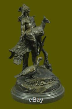 Indien D'Amérique Art Chef Guerrier Bronze Marbre Statue Sculpture Figurine