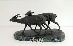 Irénée Rochard (1906-1984) fonte ancienne en bronze couple d'antilopes art déco