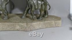 J. Brault, Groupe En Bronze, Elephant Et élephanteau, Sculpture Art Déco