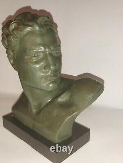 Jean Mermoz Art Deco Bronze Aviator Sculpture Signed