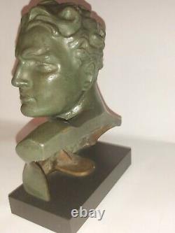 Jean Mermoz Art Deco Bronze Aviator Sculpture Signed