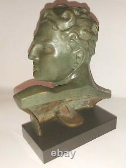 Jean Mermoz Art Deco Bronze Aviator Sculpture Signed