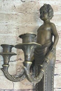 Jeune Chair Garçon Mural Bougeoir Bronze Sculpture Statue Classique Art