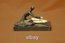 Jeune Danse Femme Fait Élégant Bronze Sculpture Statue Figurine Art