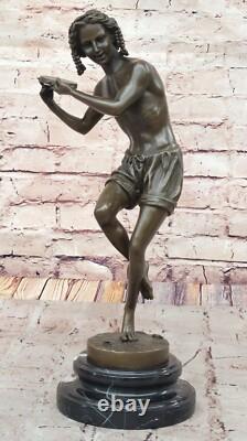 Jeune Homme Happily Dansant Bronze Figurine par Duret Art Sculpture Statue