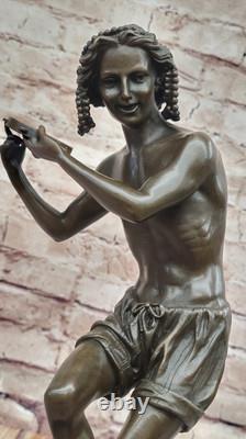 Jeune Homme Happily Dansant Bronze Figurine par Duret Art Sculpture Statue