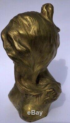 L. Savine (1861-1934) Sculpture Buste Bronze Doré Art Nouveau 1900 Belle Epoque
