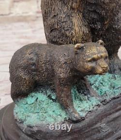 Large Et Féroce Ours Art Déco Vie Sauvage Bronze Sculpture Statue Nr