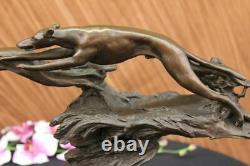 Lost' Cire Bronze Lévrier Chiens Racing Sculpture Figurine Signée Art Statue