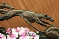 Lost' Cire Bronze Lévrier Chiens Racing Sculpture Figurine Signée Art Statue