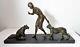 Louis Riche élégante Aux Lionnes Sculpture Bronze Art Deco Antike Skulptur