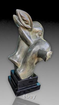 M. Leducq Sculpture Fonte D'art Regule Deco 1930 Tetes Biches Patine Bronze
