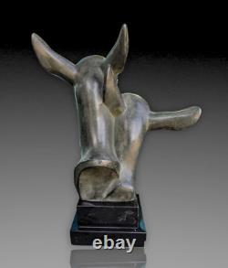 M. Leducq Sculpture Fonte D'art Regule Deco 1930 Tetes Biches Patine Bronze