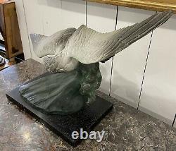 Magnifique Sculpture Bronze Animalier Oiseau Albatros Signé H. Lechesne Art Deco