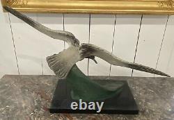 Magnifique Sculpture Bronze Animalier Oiseau Albatros Signé H. Lechesne Art Deco