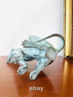 Magnifique Sculpture Chien Lévrier Assis Art Déco En Bronze à Patine verte