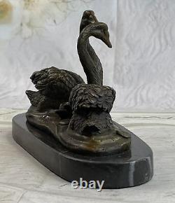 Main Fabriqué Beau Cygnes Bronze Sculpture Art Déco Marbre Statue Figurine Solde