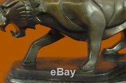 Main Grand Tigre Bronze Sculpture Figurine Base Marbre Art Figurine