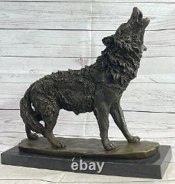 Majestic Bronze Art Sculpture Statue Loup Classique Bronze Signé Barye