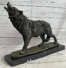 Majestic Bronze Art Sculpture Statue Loup Classique Bronze Signé Barye