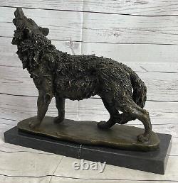 Majestic Bronze Art Sculpture Statue Loup Classique Bronze Signé Barye