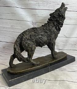 Majestic Bronze Art Sculpture Statue Loup Classique Bronze Signé Barye