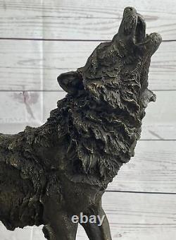 Majestic Bronze Art Sculpture Statue Loup Classique Bronze Signé Barye