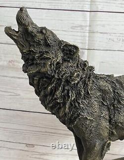 Majestic Bronze Art Sculpture Statue Loup Classique Bronze Signé Barye