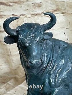 Majestic Bronze Art Sculpture Statue Vache Classique Taureau Signé Lecoutier