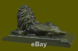 Mâle Lion Bronze Africain Sculpture Statue Figurine Barye Art sur Base Marbre