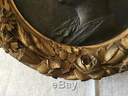 Médaillon en bronze et bois doré par Théodore Rivière, Arts Nouveau