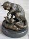 Mère Chat Bronze Sculpture Art Déco Statue Figurine Décor'lost' Cire Cadeau