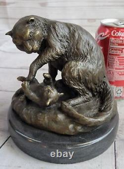 Mère Chat Bronze Sculpture Art Déco Statue Figurine Décor'Lost' Cire Cadeau