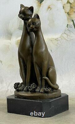 Miguel Lopez Signée Bronze Chat Sculpture Statue Art Déco Milieu Du Siècle uvre