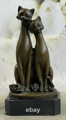 Miguel Lopez Signée Bronze Chat Sculpture Statue Art Déco Milieu Du Siècle uvre