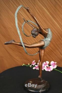 Multicolore Patine Fonte Ruban Danseuse Bronze Sculpture Art Déco Statue Affaire