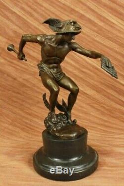 Nu Flying Mercury Bronze Statue Marbre Sculpture Art Déco Romain Mythique Large